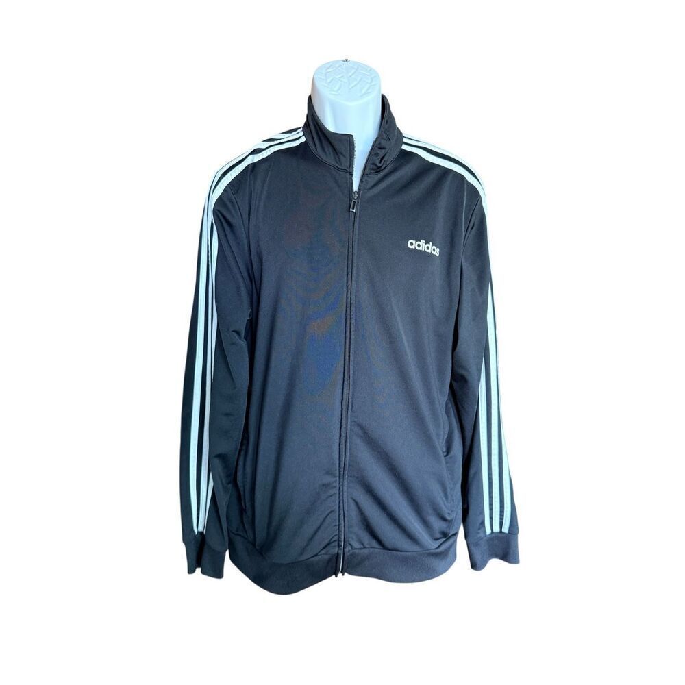 Mens Adidas Black & White Three Stripe Activewear Full Zip Track Jacket - Sz L